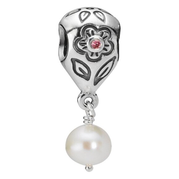 Authentic Pandora Retired Pink Flower Pearl Dangle Charm 790546P Sterling Silver - Picture 8 of 8
